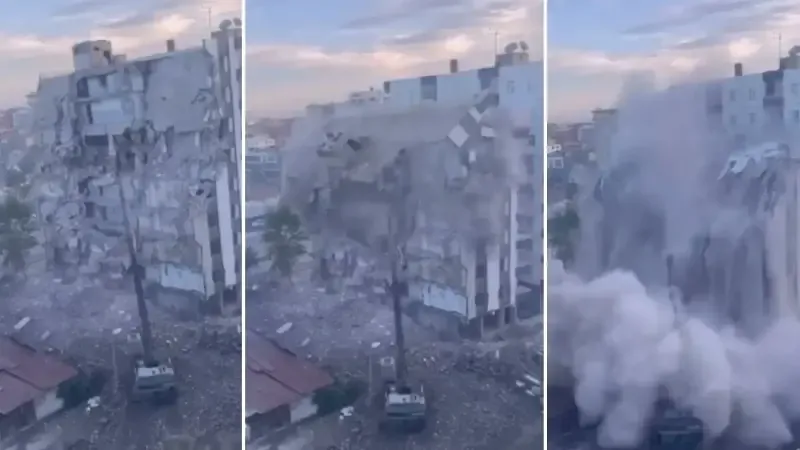 Diyarbakır’da Ağır Hasarlı 8 Katlı Bina Yıkım Sırasında Çöktü